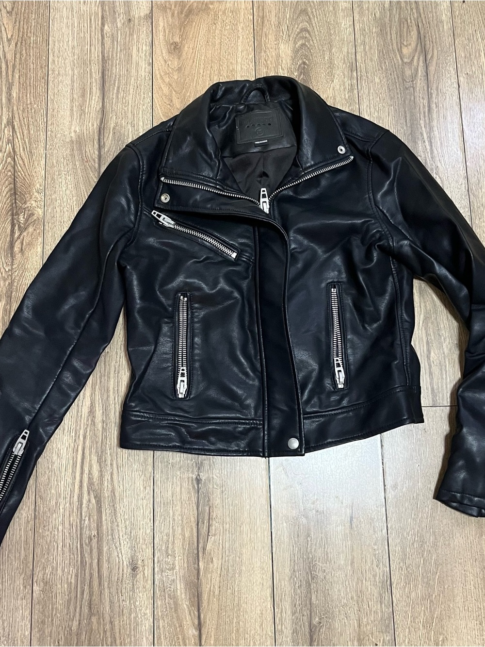 Blank NYC Black Faux Leather Moto Jacket with Silver Hardware